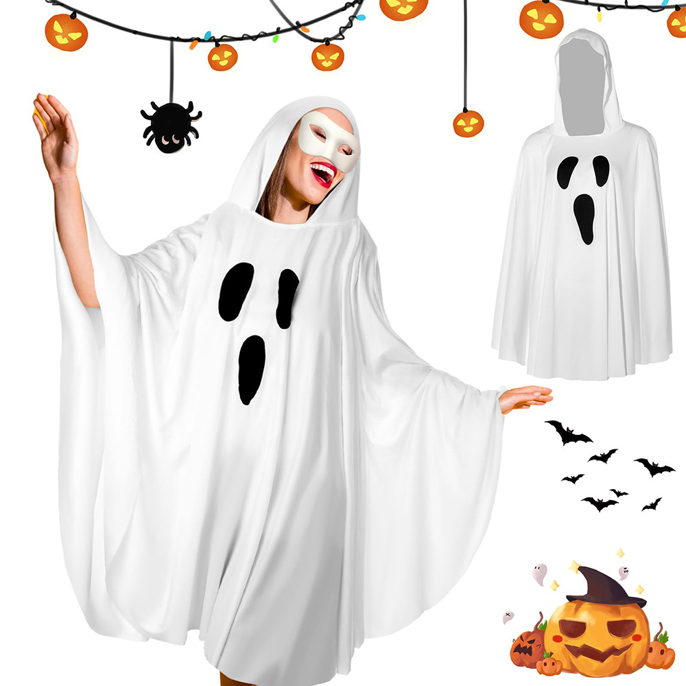 Womens Hooded Ghost Costume Halloween Funny Role Playing Robe Cloak Dress